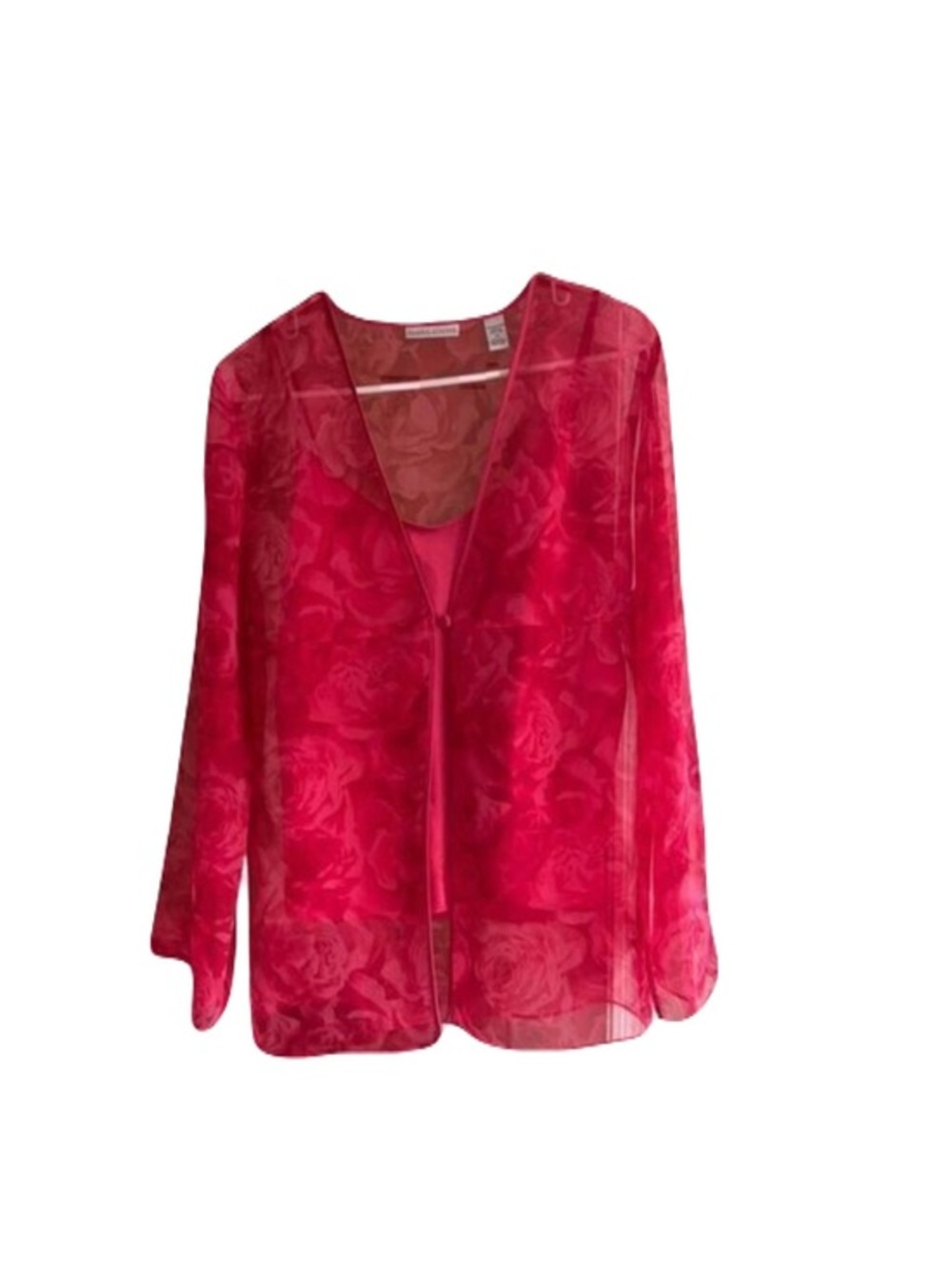 Valerie Stevens Sheer Floral Cardigan Blouse Tank Set Womens M Pink Y2K